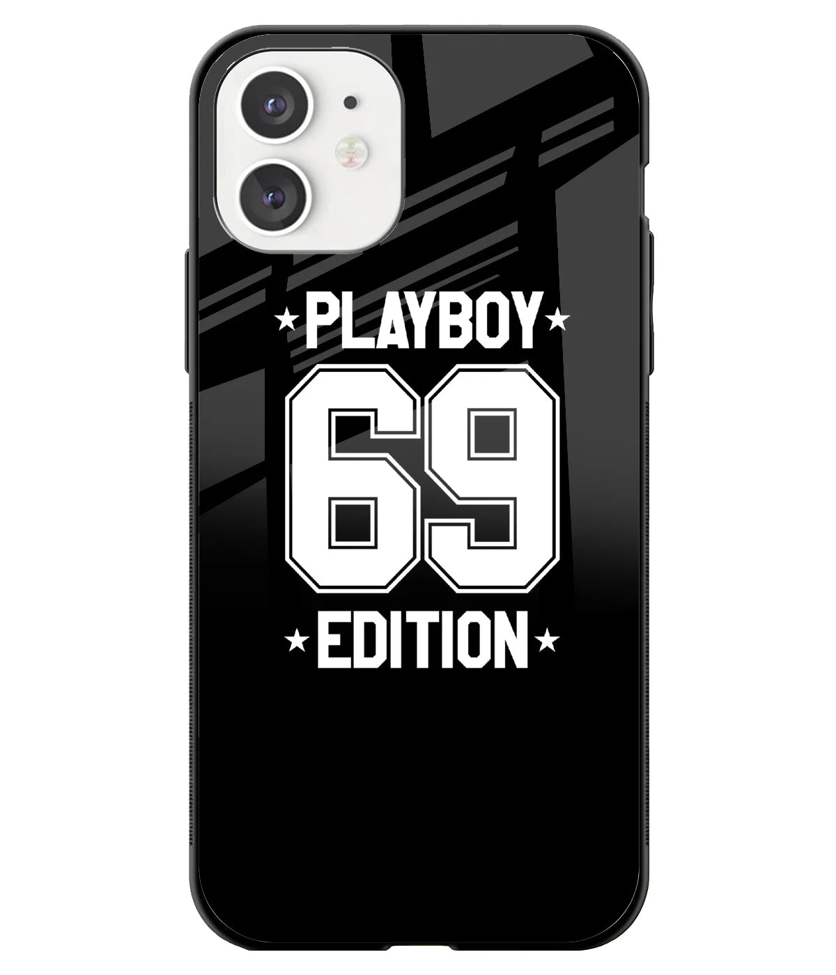 A front-on view of a glass phone case with a colorful design.