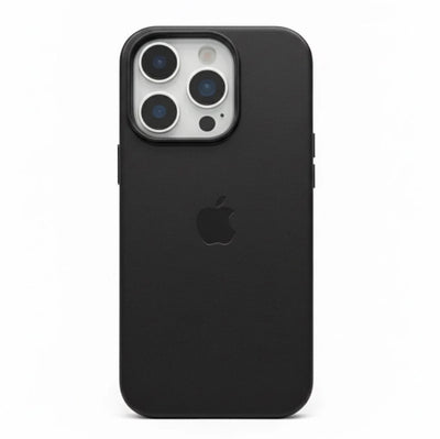 Full back view of an premium black leather iPhone case with MagSafe compatibility.