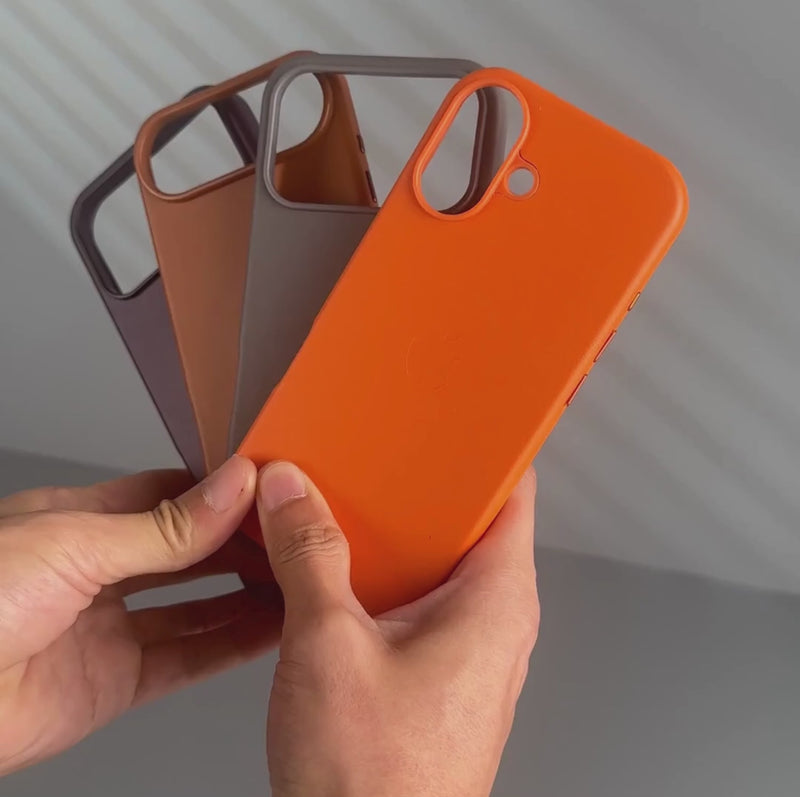 A video showing a 360-degree view and a close-up of the premium magsafe leather cases for iphone.