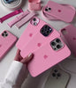 A video showing a 360-degree view and a close-up of the iPhone cameo pink liquid silicone case