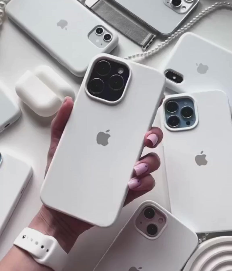 A video showing a 360-degree view and a close-up of the iPhone white liquid silicone case.