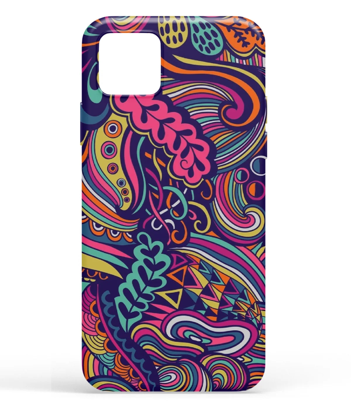 A front-on view of soft silicone phone case with a colorful design.