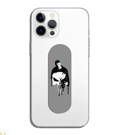 A phone grip slider applied to the back of a smartphone.