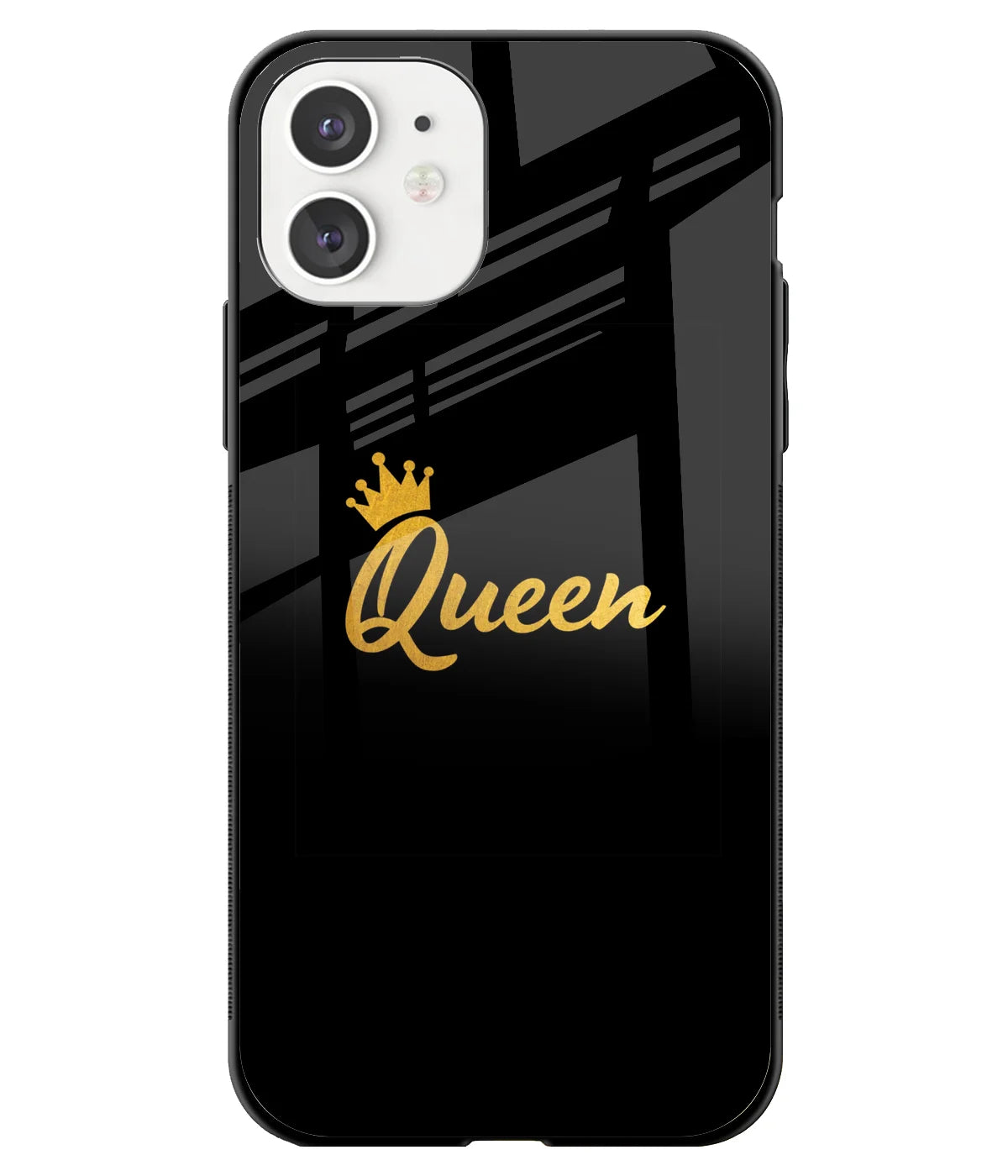A front-on view of a glass phone case with a colorful design.