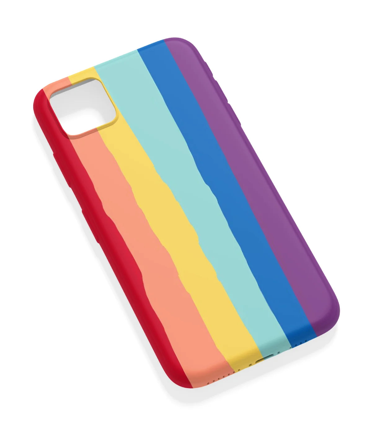 An angled view of a soft silicone case featuring a vibrant design.