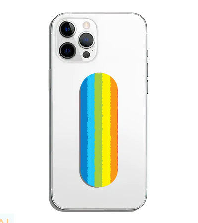A phone grip slider applied to the back of a smartphone.