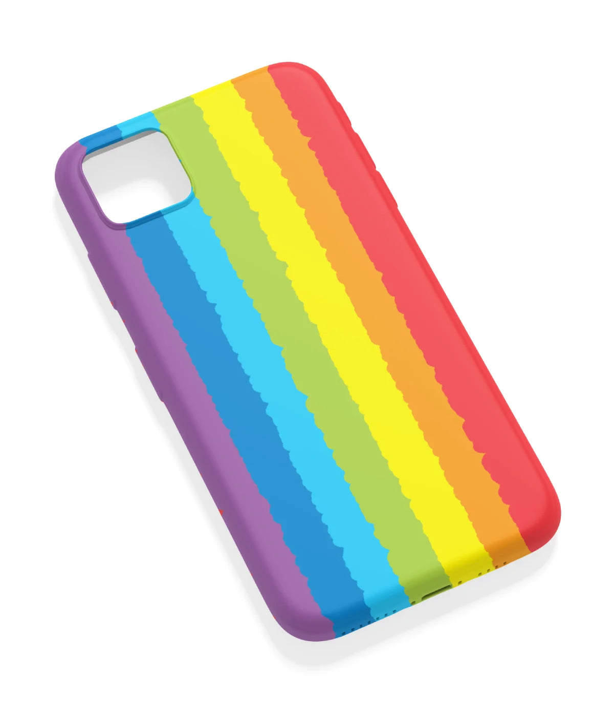 An angled view of a soft silicone case featuring a vibrant design.
