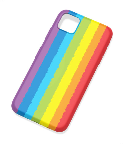 An angled view of a soft silicone case featuring a colorful design.