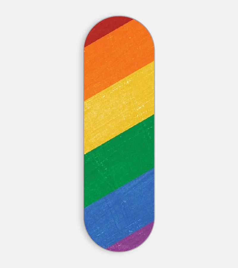 Mobile phone grip slider with a colorful design on a white background