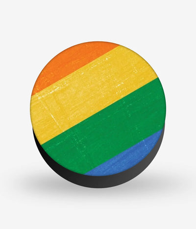 Mobile phone grip with a colorful design on a white background