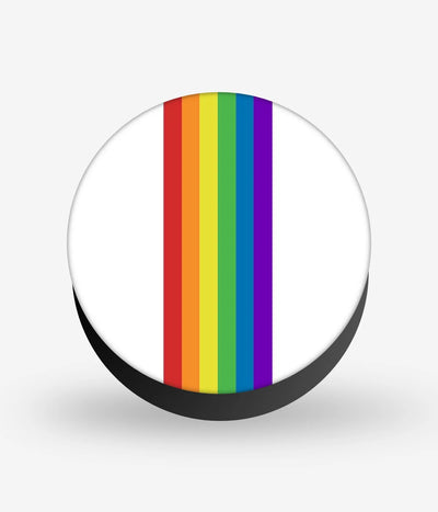Mobile phone grip with a colorful design on a white background