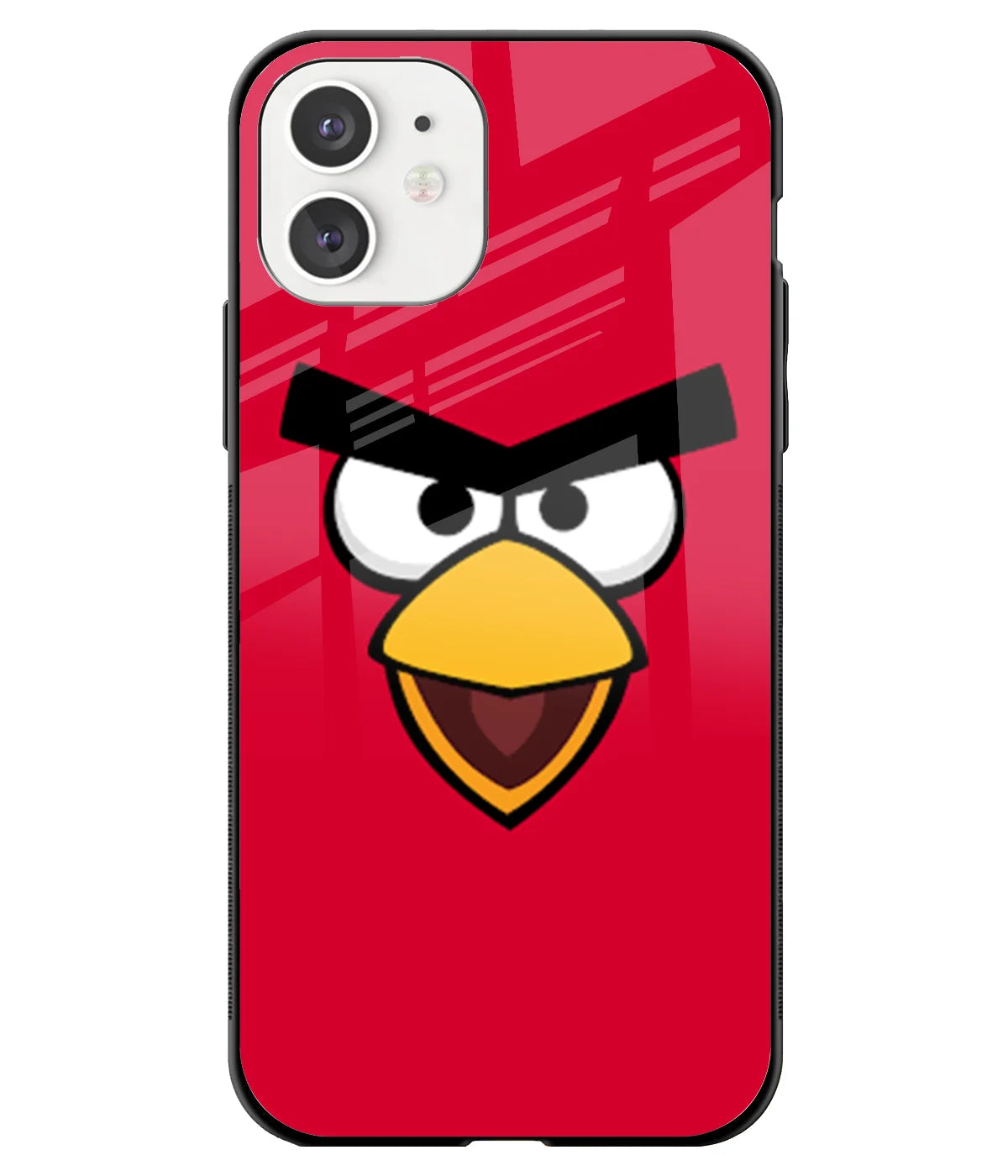 A front-on view of a glass phone case with a colorful design.