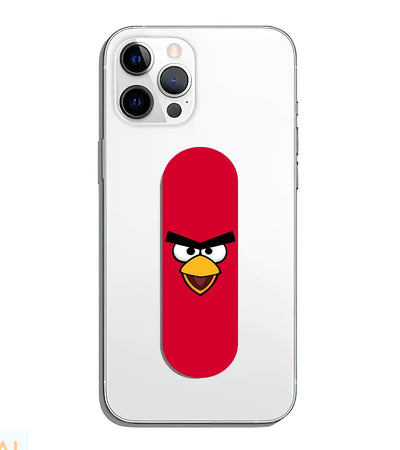 A phone grip slider applied to the back of a smartphone.