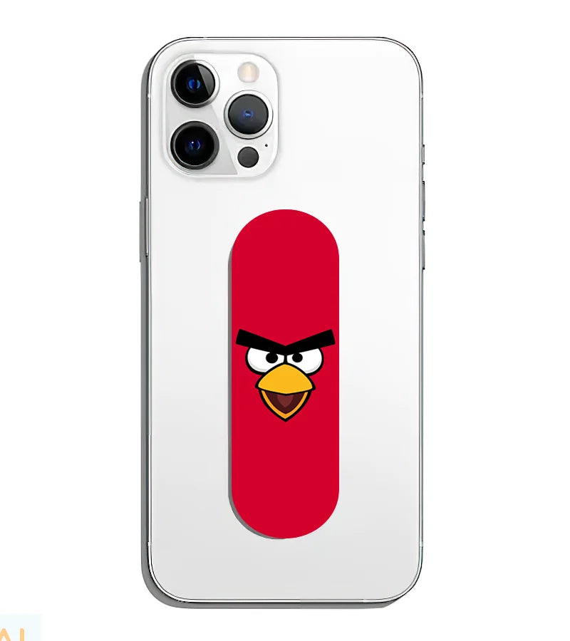 A phone grip slider applied to the back of a smartphone.