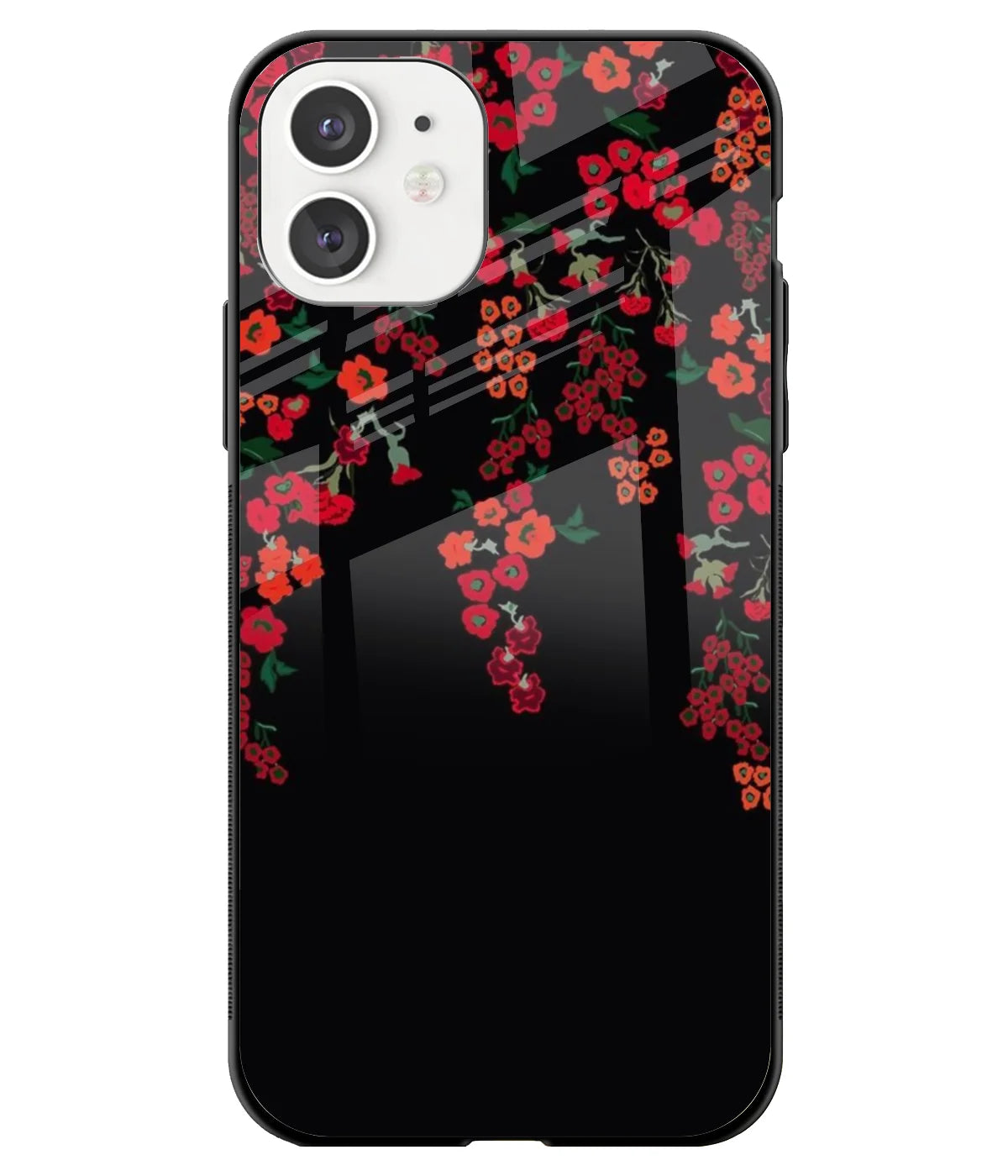 A front-on view of a glass phone case with a colorful design.