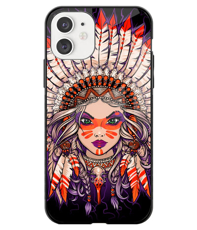 A front-on view of a glass phone case with a colorful design.