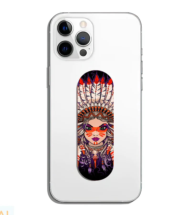 A phone grip slider applied to the back of a smartphone.