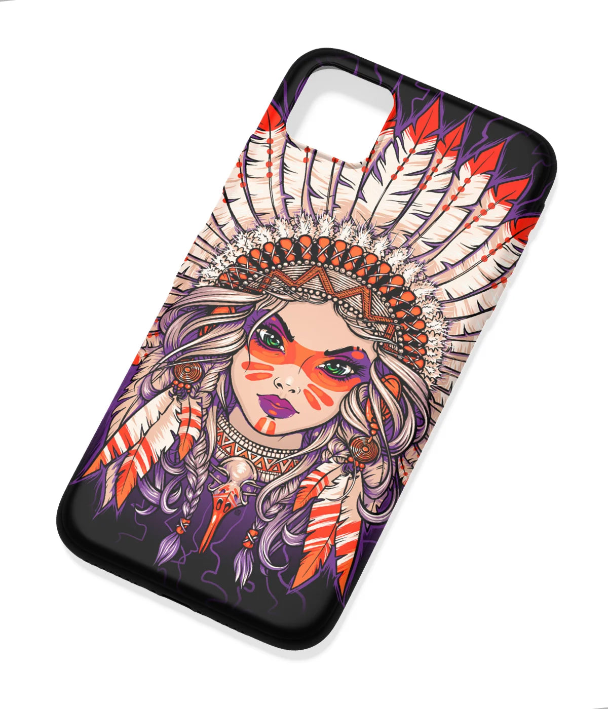 An angled view of a soft silicone case featuring a colorful design.