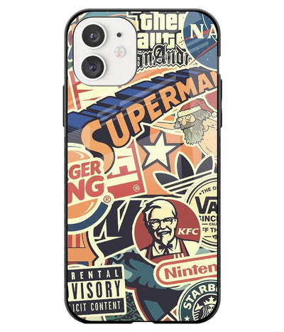 A front-on view of a glass phone case with a colorful design.