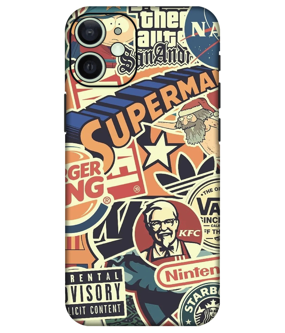 Image of a phone case featuring a mobile skin with a graphic design.