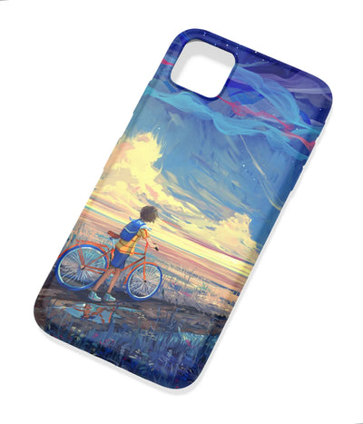 An angled view of a soft silicone case featuring a colorful design.