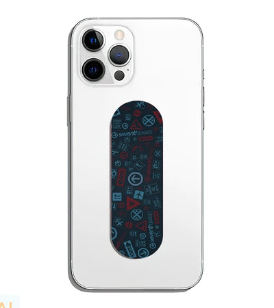 A phone grip slider applied to the back of a smartphone.