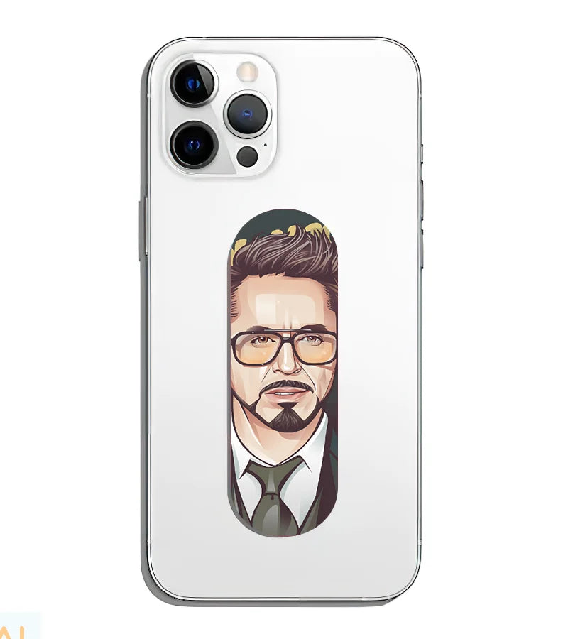 A phone grip slider applied to the back of a smartphone.