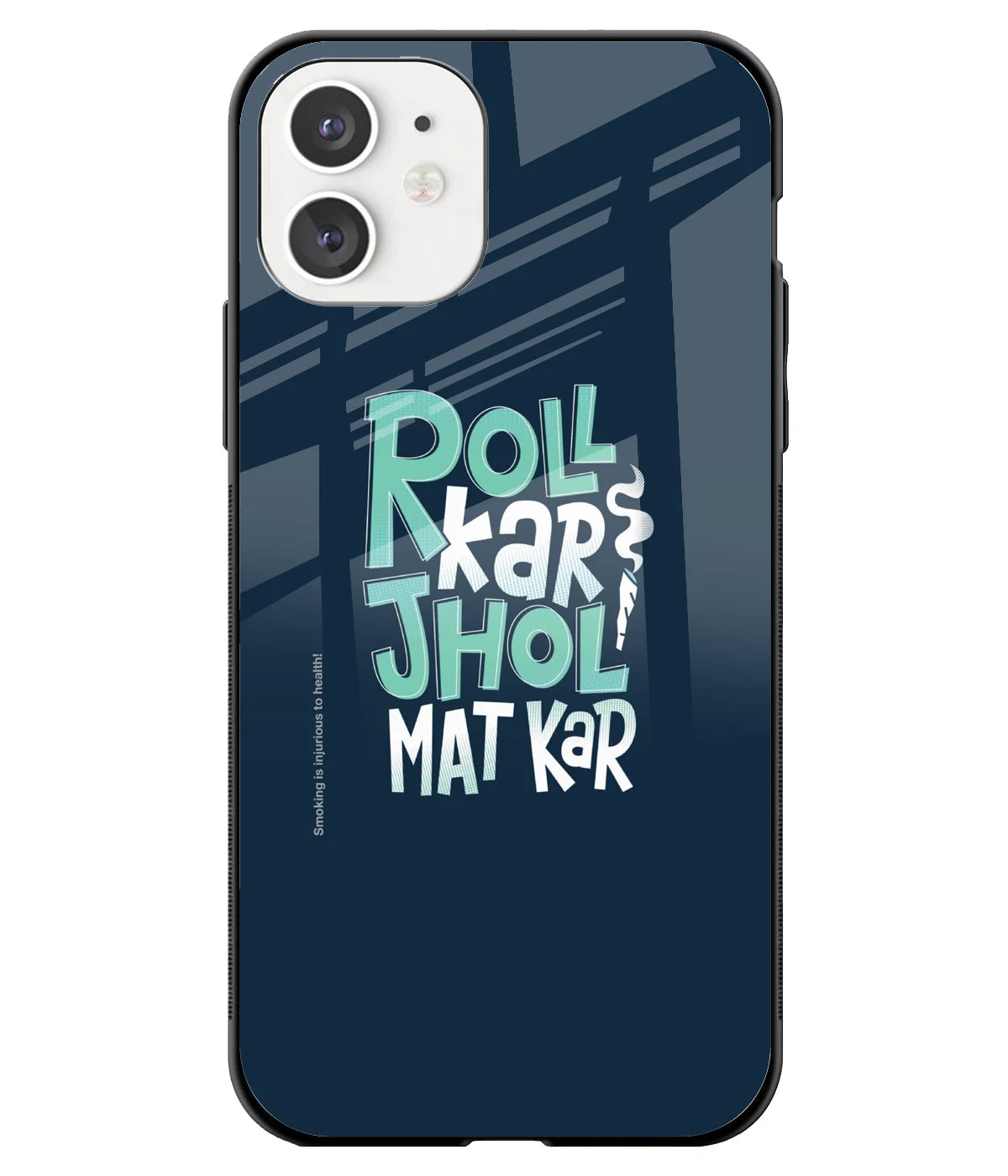 A front-on view of a glass phone case with a colorful design.