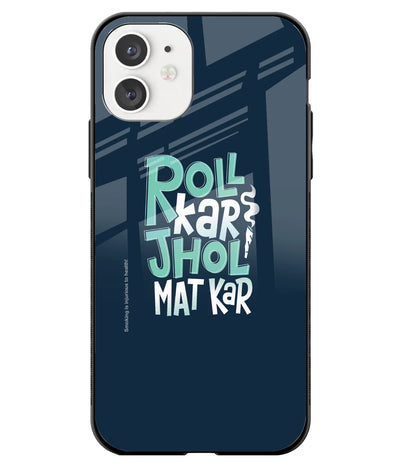 A front-on view of a glass phone case with a colorful design.