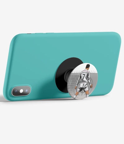 An image demonstrating how to use the phone grip as a stand to hold a mobile phone in landscape mode for hands-free viewing