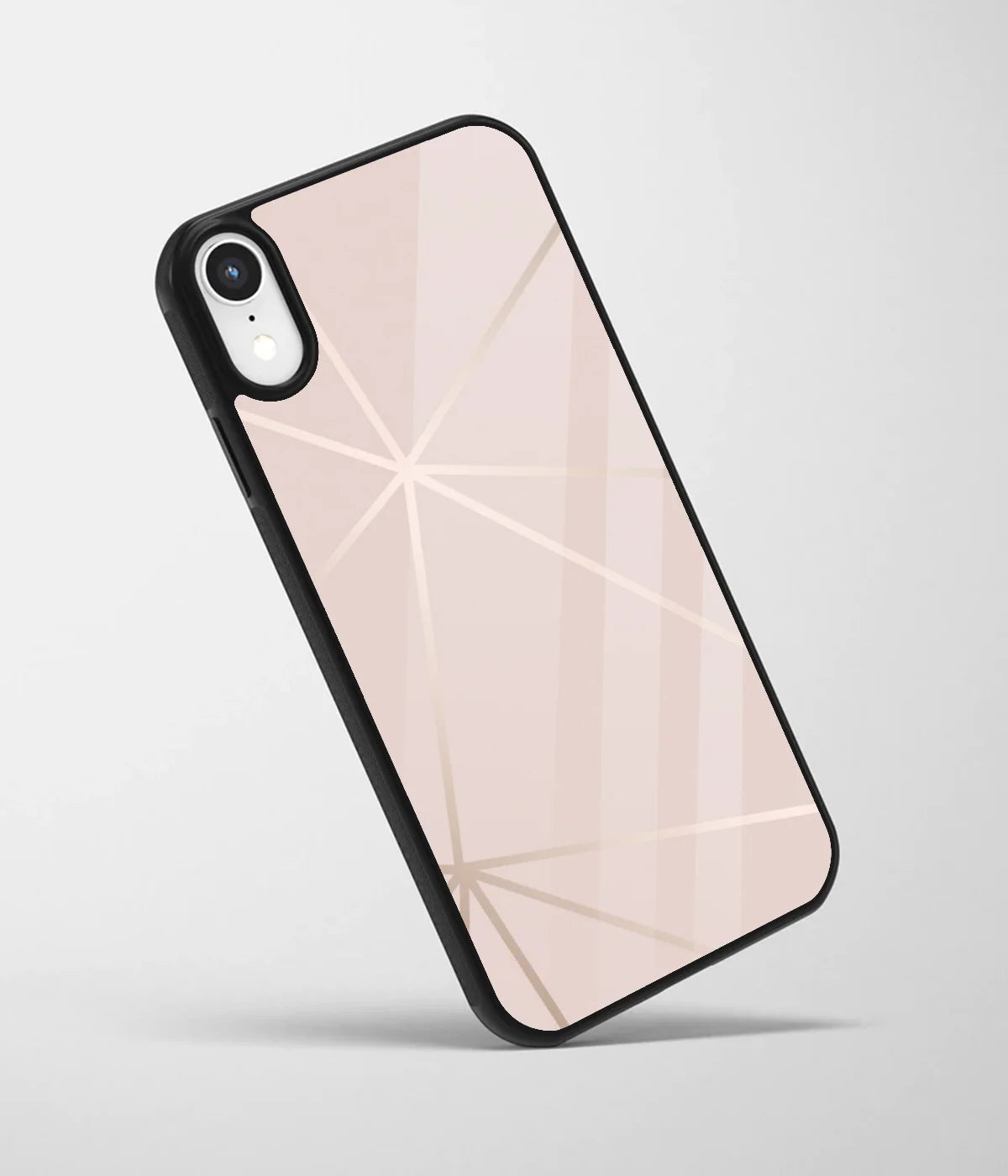 An angled view of a glass phone case featuring a vibrant design.