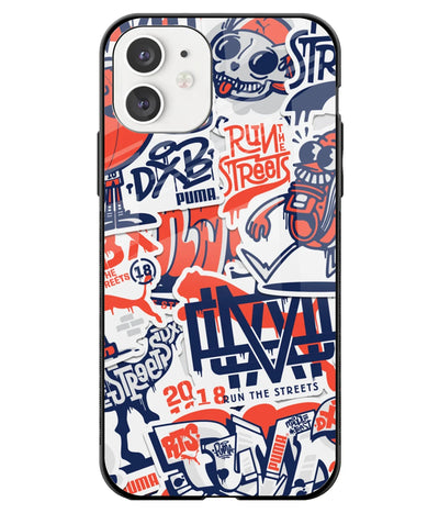 A front-on view of a glass phone case with a colorful design.