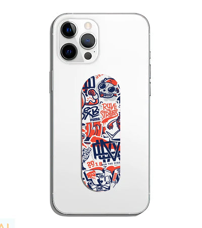 A phone grip slider applied to the back of a smartphone.