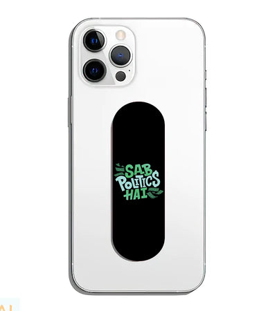 A phone grip slider applied to the back of a smartphone.