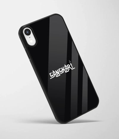 An angled view of a glass phone case featuring a vibrant design.