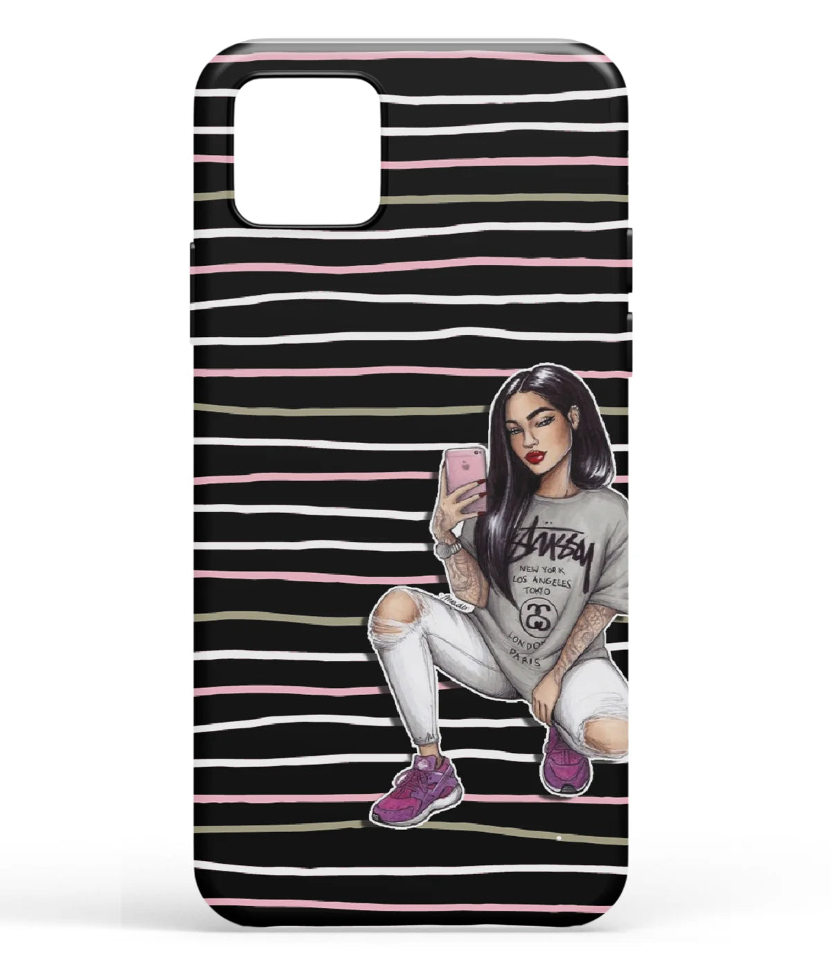 A front-on view of soft silicone phone case with a colorful design.