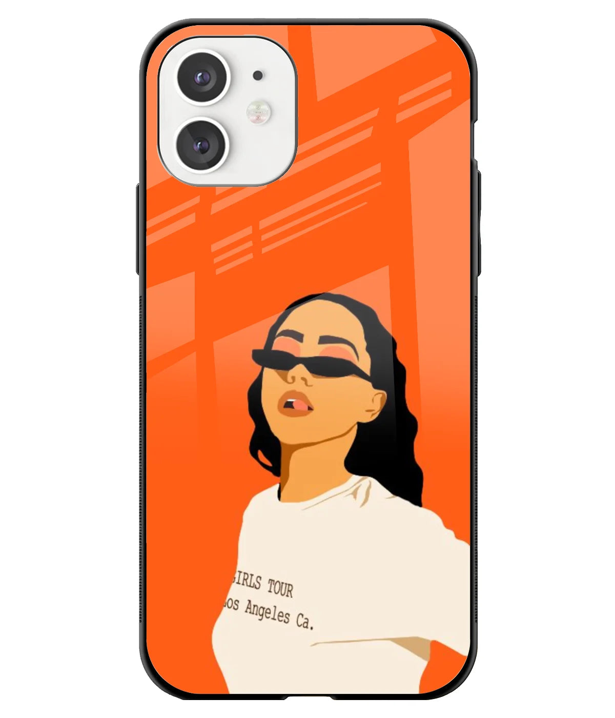 A front-on view of a glass phone case with a colorful design.