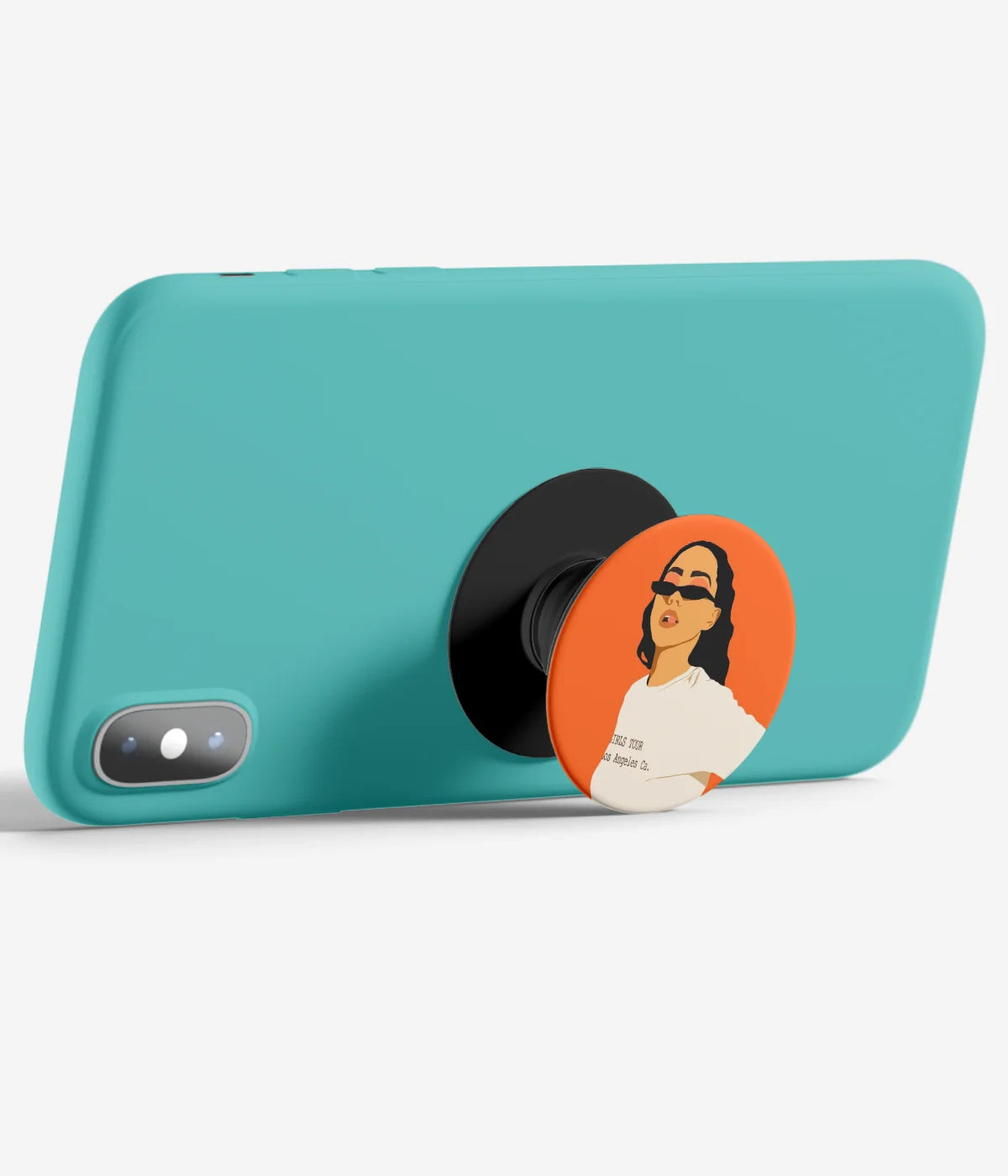 An image demonstrating how to use the phone grip as a stand to hold a mobile phone in landscape mode for hands-free viewing