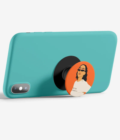 An image demonstrating how to use the phone grip as a stand to hold a mobile phone in landscape mode for hands-free viewing