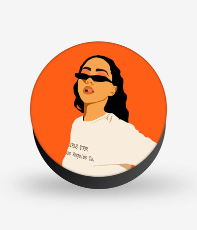 Mobile phone grip with a colorful design on a white background