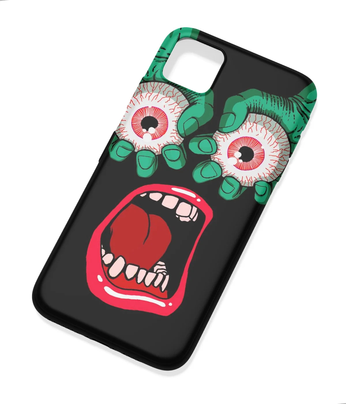 An angled view of a soft silicone case featuring a colorful design.
