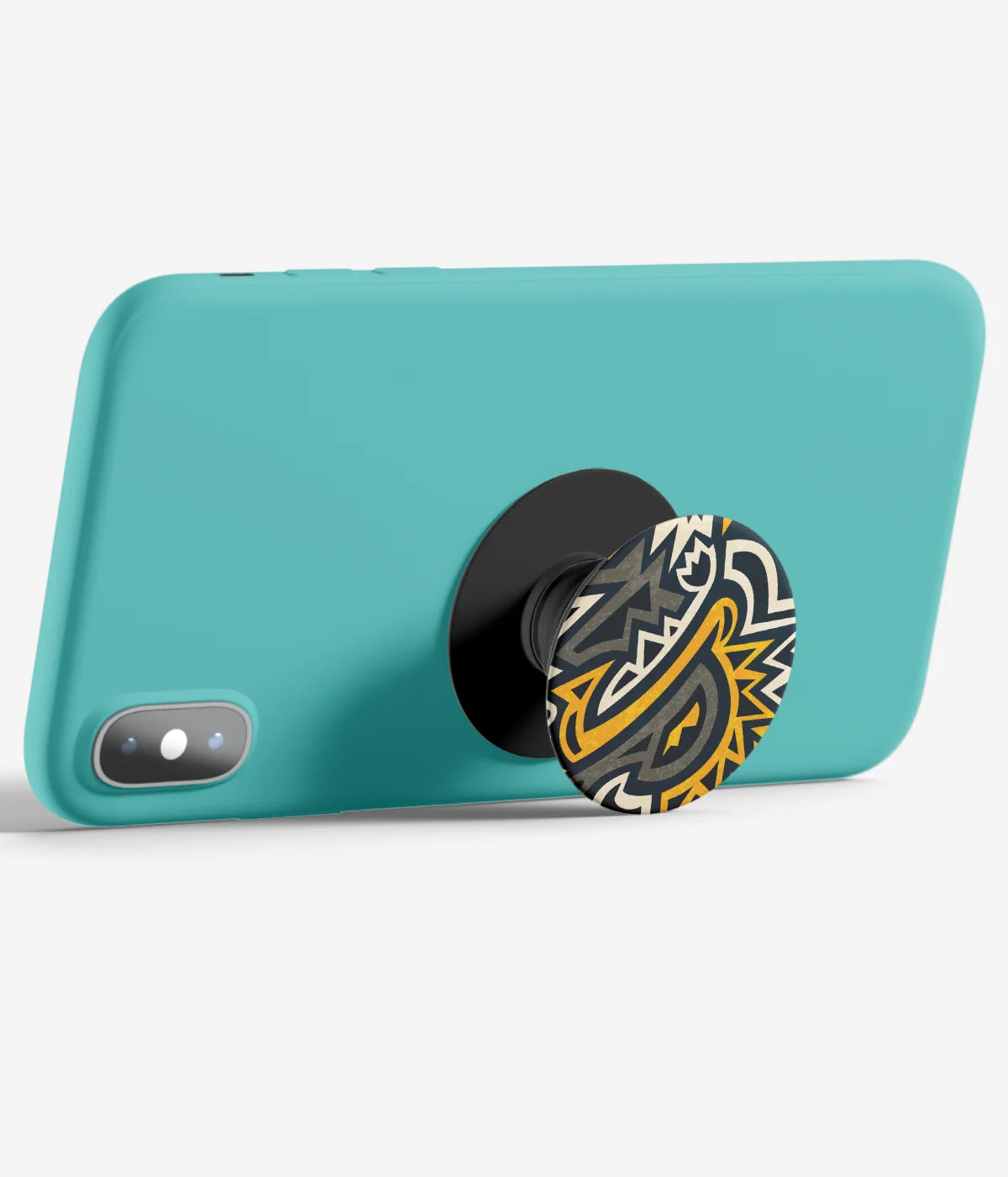 An image demonstrating how to use the phone grip as a stand to hold a mobile phone in landscape mode for hands-free viewing