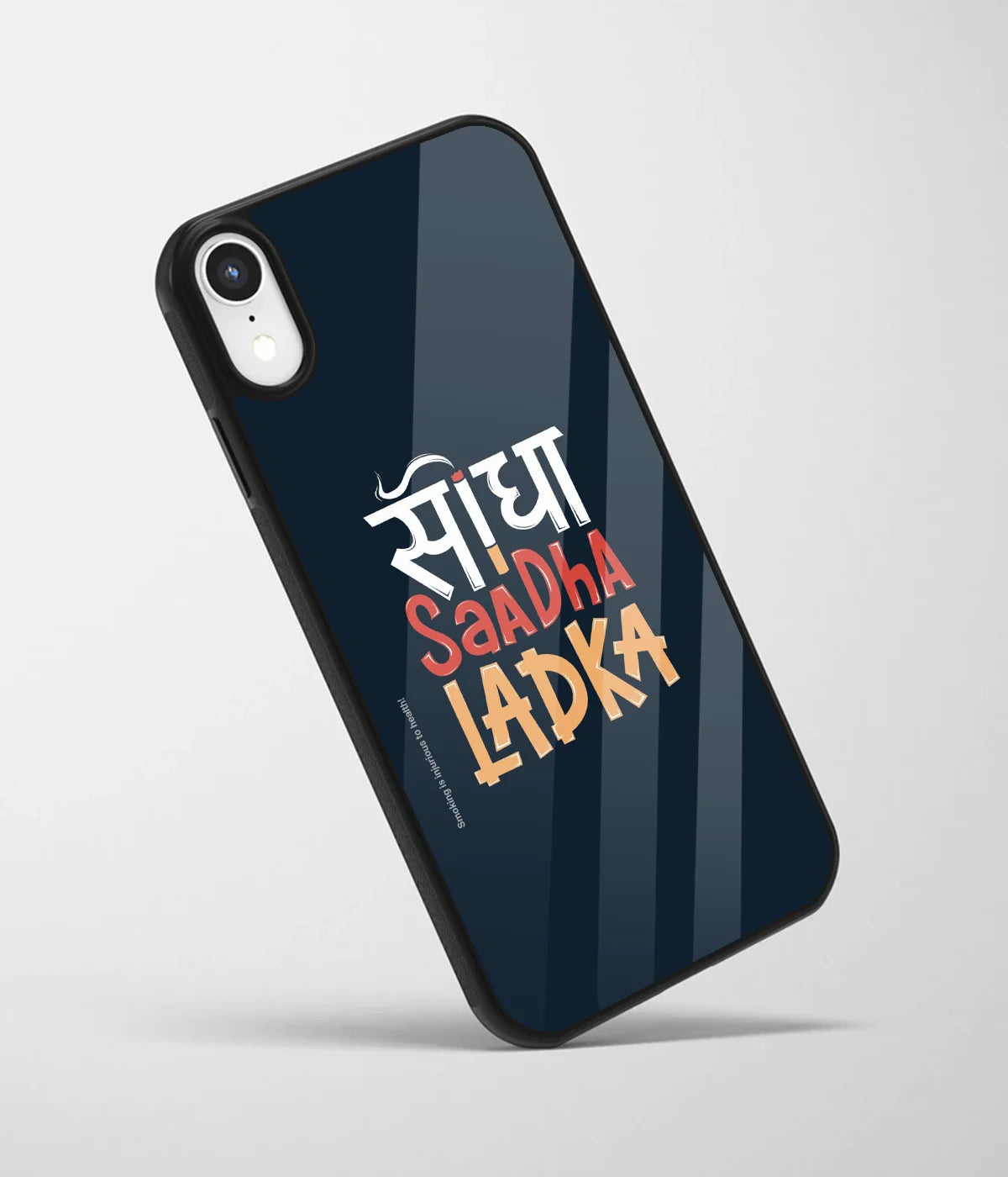 An angled view of a glass phone case featuring a vibrant design.