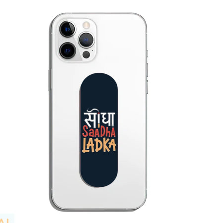 A phone grip slider applied to the back of a smartphone.