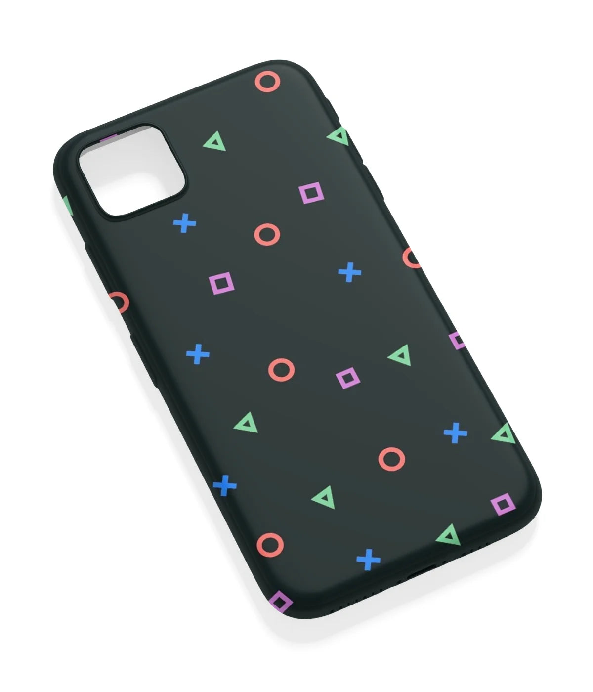 An angled view of a soft silicone case featuring a vibrant design.