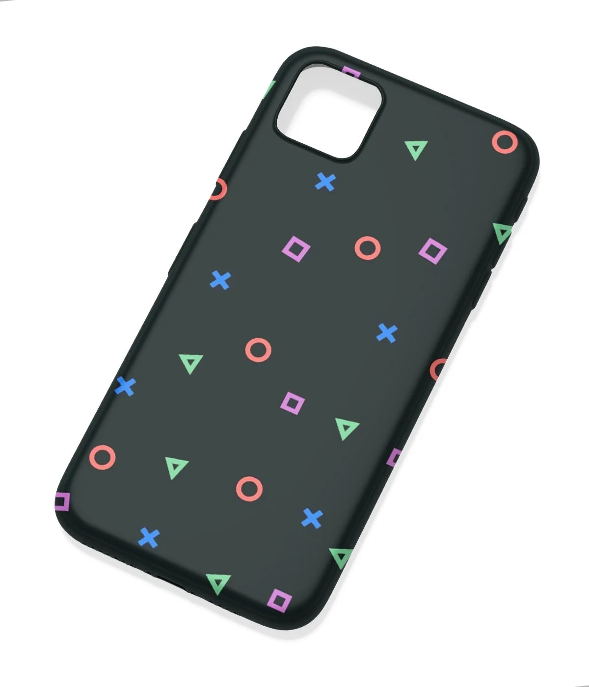 An angled view of a soft silicone case featuring a colorful design.