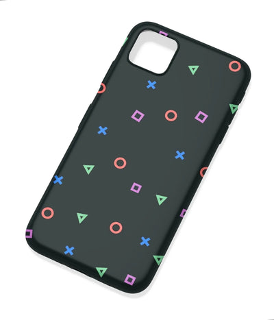 An angled view of a soft silicone case featuring a colorful design.