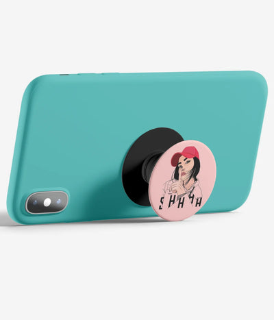 An image demonstrating how to use the phone grip as a stand to hold a mobile phone in landscape mode for hands-free viewing