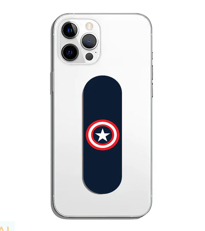 A phone grip slider applied to the back of a smartphone.