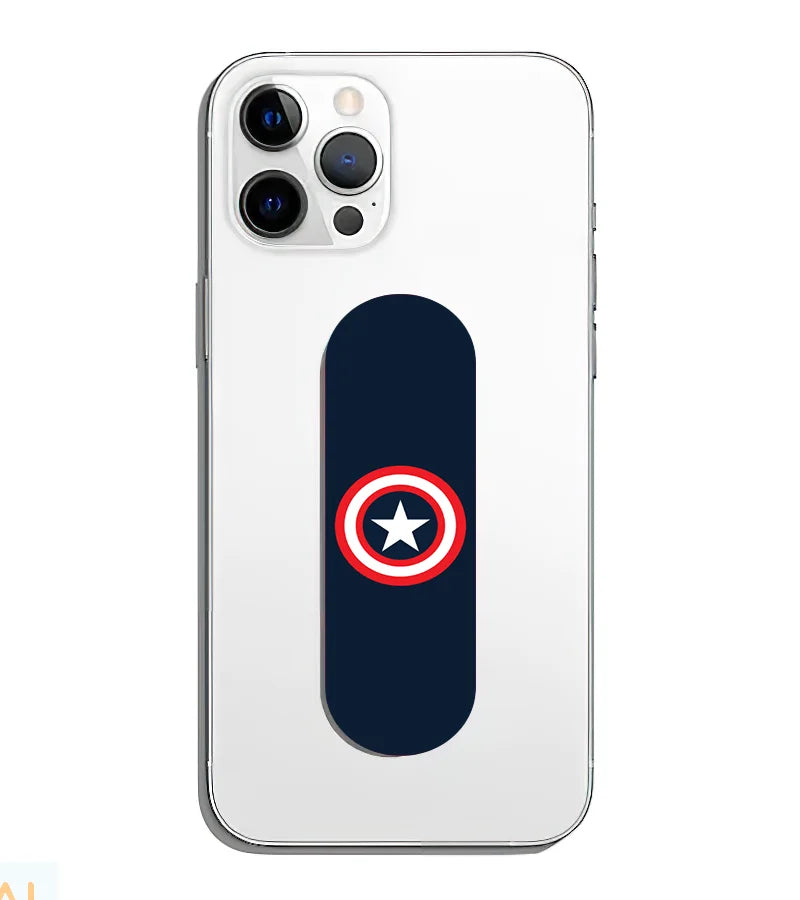 A phone grip slider applied to the back of a smartphone.